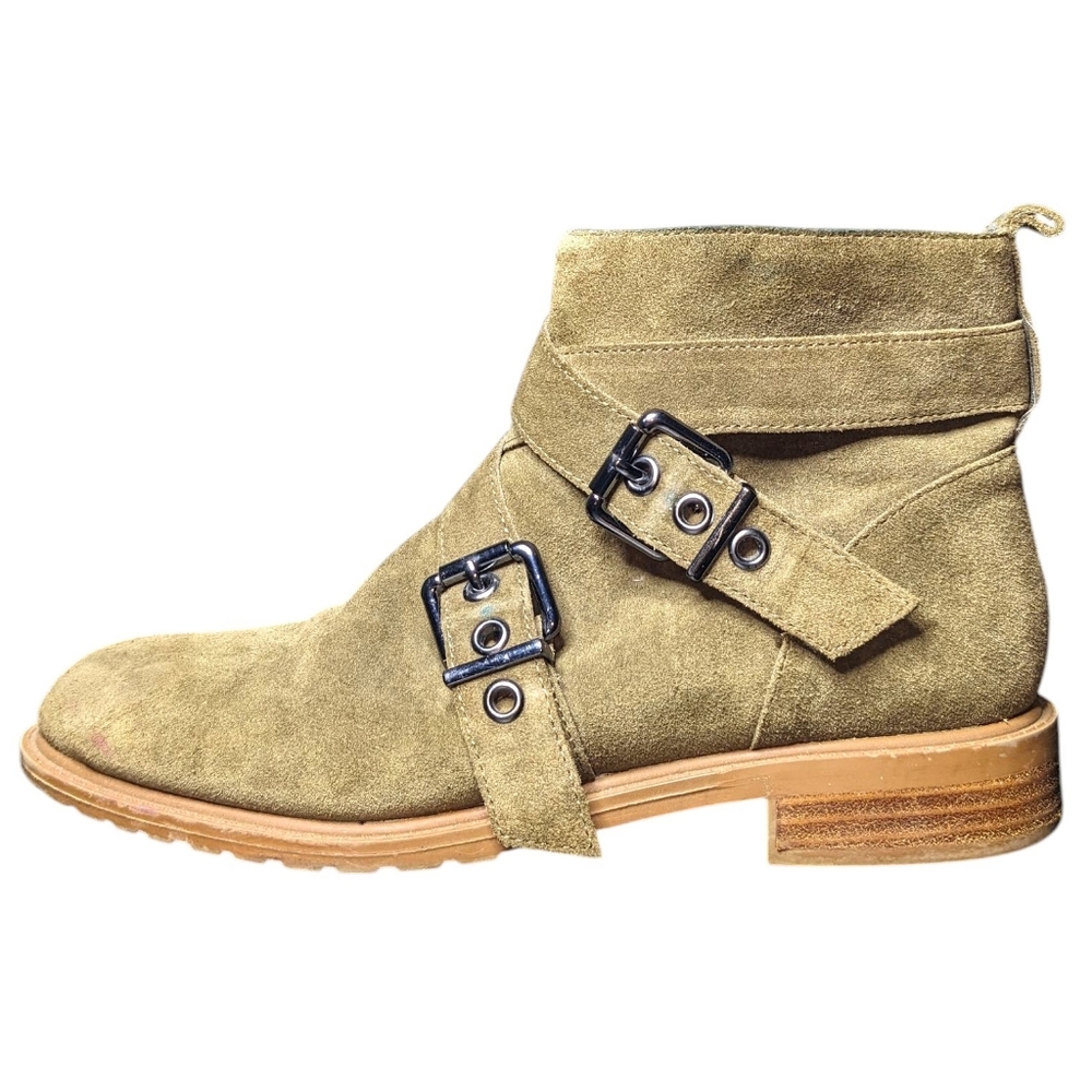 Bleeker & Bond | Kelsey Olive Green Suede Ankle Booties Women's Size 7.5